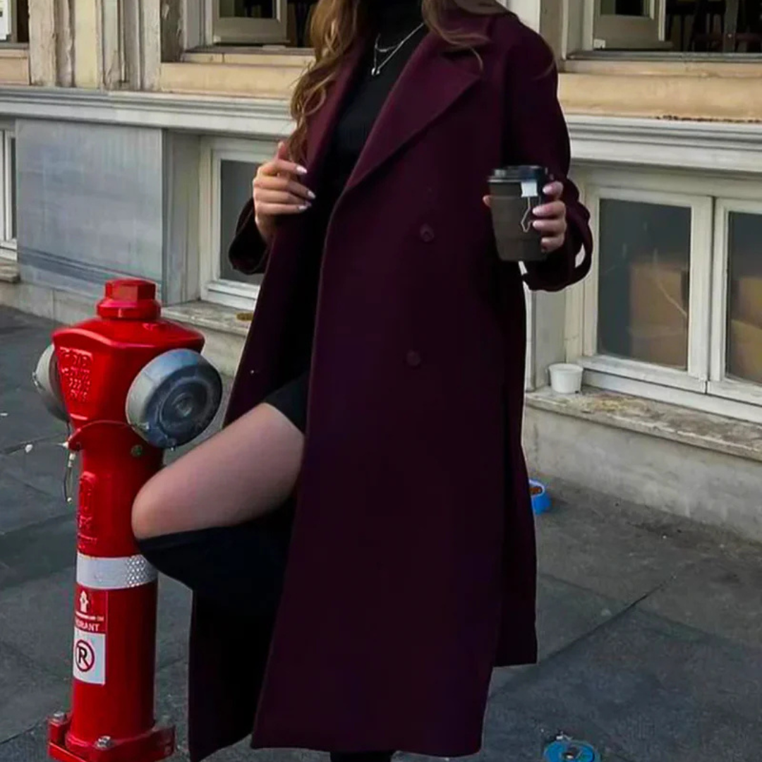 Merona - Klasyczny Płaszcz w Kolorze Burgundowym