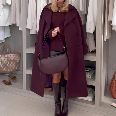 Merona - Klasyczny Płaszcz w Kolorze Burgundowym