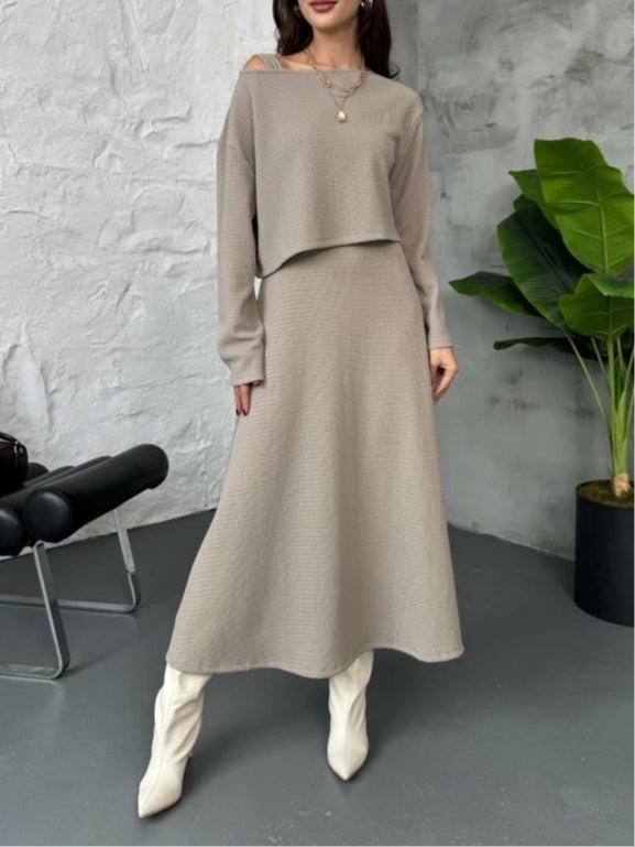 Marina – Luźny Komplet z Bluzką i Sukienką Midi