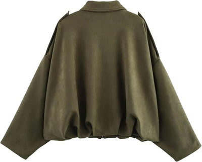 Alicja – Stylowa Kurtka Bomberka z Imitacji Zamszu