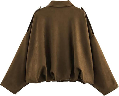 Alicja – Stylowa Kurtka Bomberka z Imitacji Zamszu