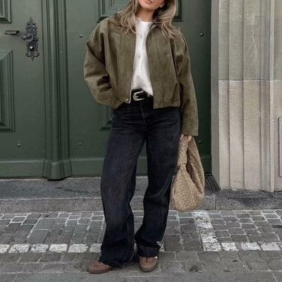 Alicja – Stylowa Kurtka Bomberka z Imitacji Zamszu