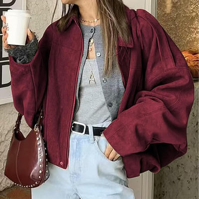 Alicja – Stylowa Kurtka Bomberka z Imitacji Zamszu