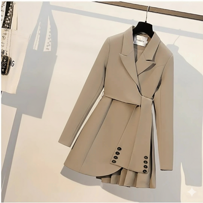 Klaudina - Elegancki Płaszcz Z Paskiem