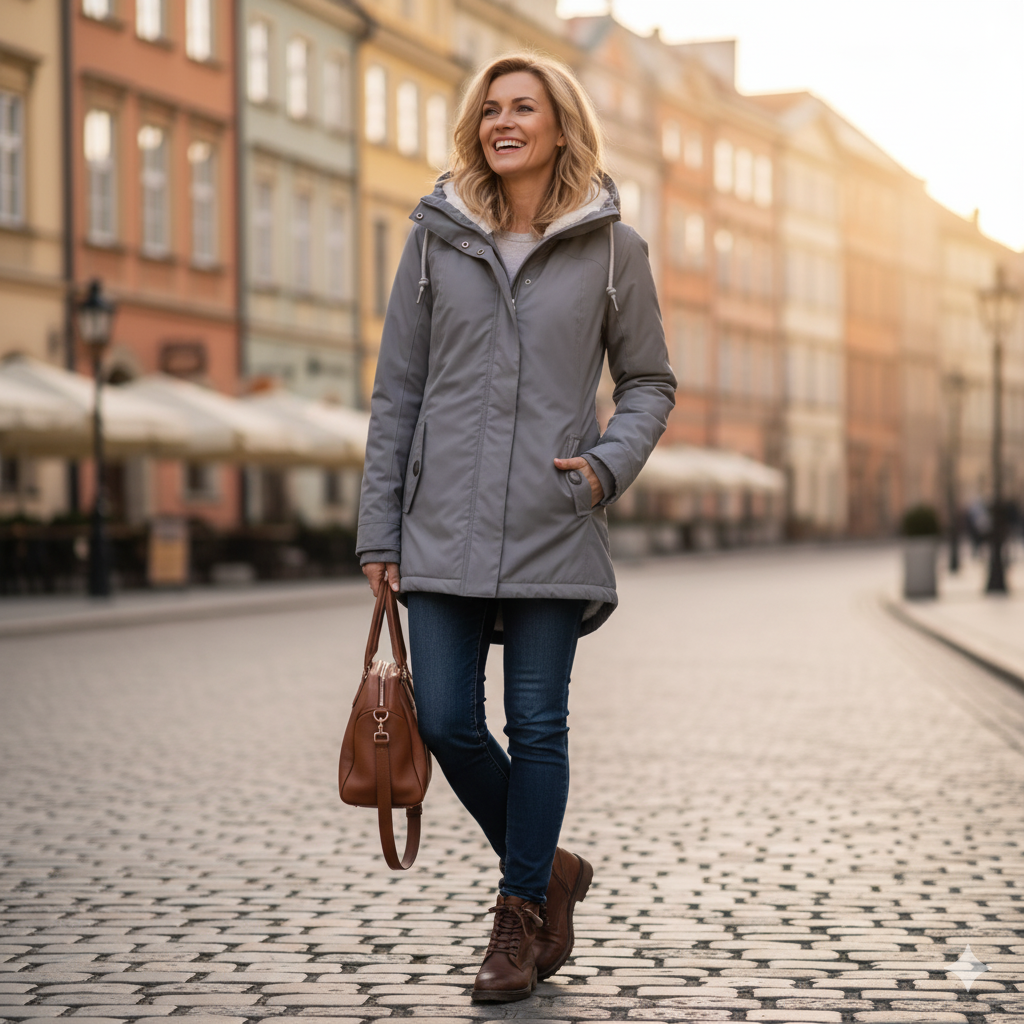 Elwira - Elegancka Zimowa Kurtka Z Wełnianym Ociepleniem