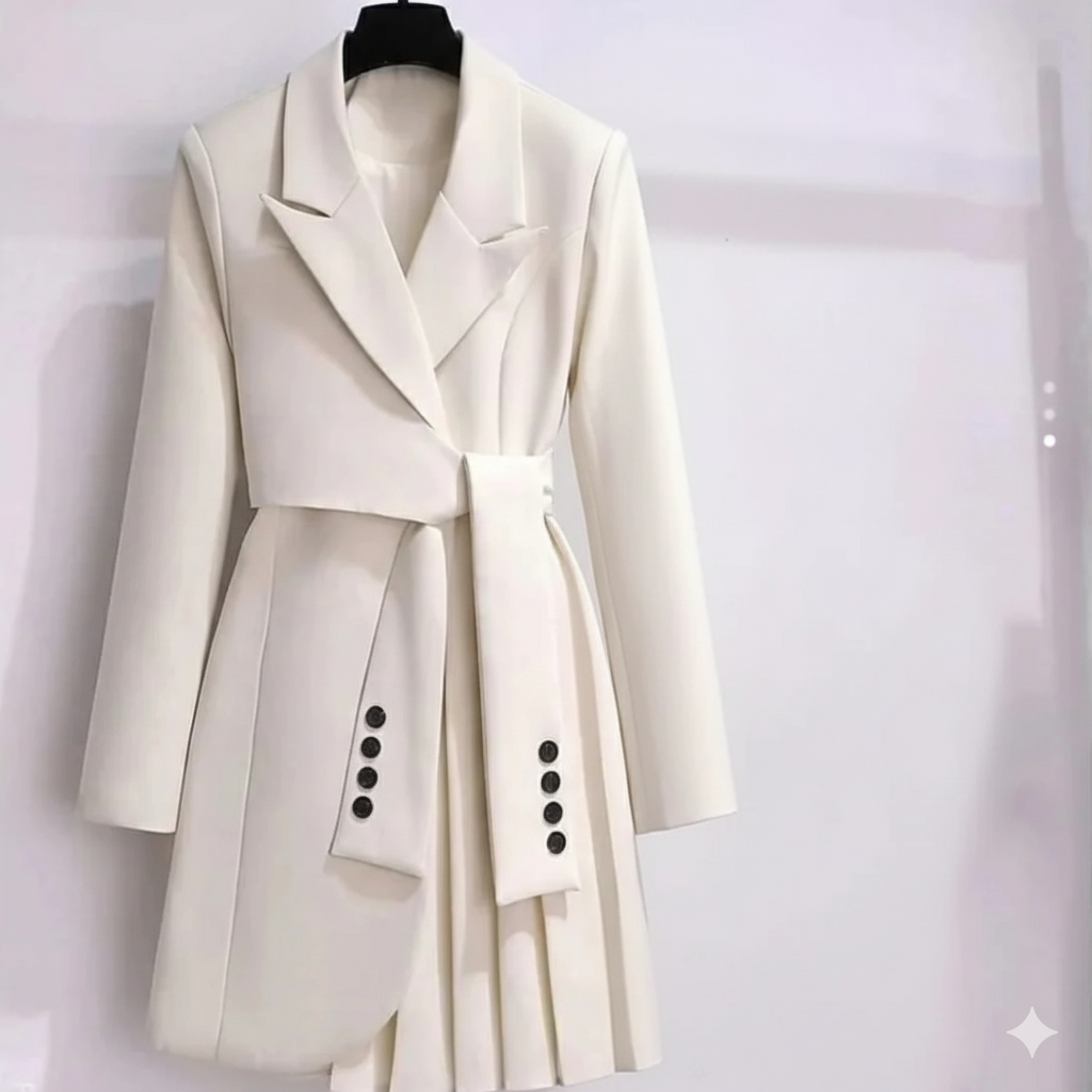 Klaudina - Elegancki Płaszcz Z Paskiem