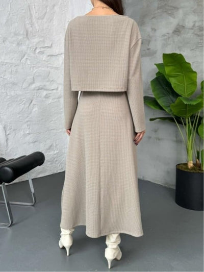 Marina – Luźny Komplet z Bluzką i Sukienką Midi