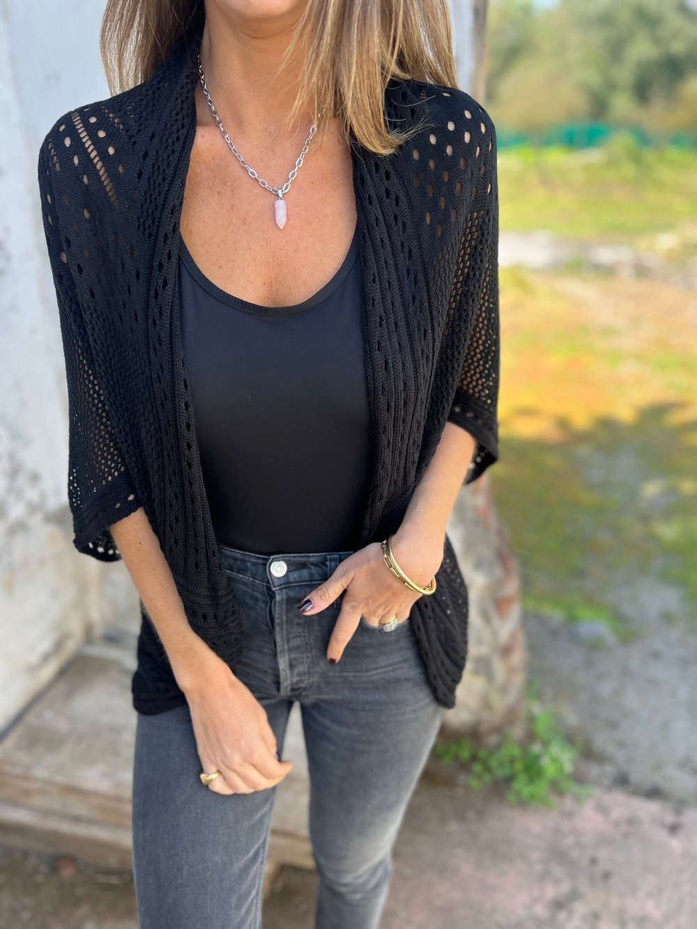 Lyah - Hollow Half Sleeve Cardigan